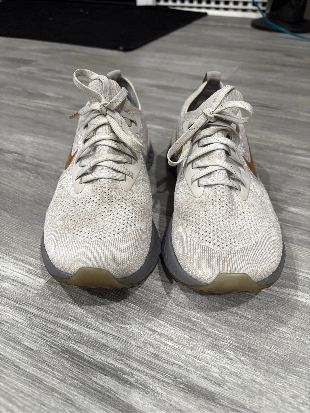 Nike Women's Running Shoes - Light Gray with Gold Swoosh